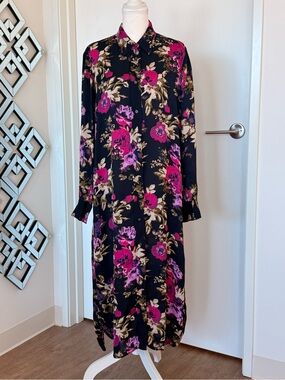 Black Floral Maxi Shirt Dress with Pink Accents by Marc O’Polo